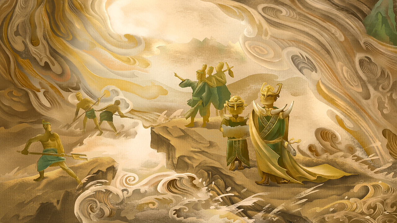 鳖灵时期,传说鳖灵死,其尸流亡,溯江水上至成都,见蜀王杜宇,杜宇立其为相,旋授以国位,号开明王朝。因鳖灵生长于多江湖的荆楚,识水性,有治水经验,治好了望帝多年治理无果的水患,望帝让位与鳖灵。
<br>数年后后被秦国打开金牛道,至此,辉煌一时的古蜀国灭亡~