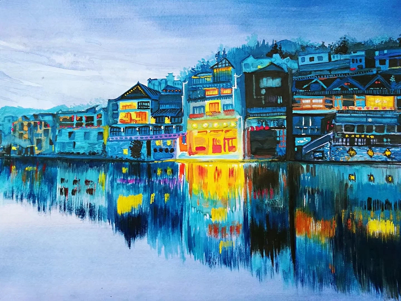 凤凰古城水彩写生