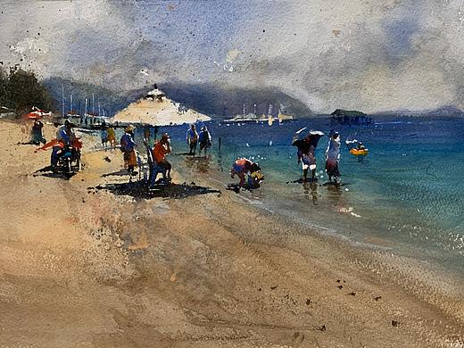夏宇航水彩画《芽庄的海滩》