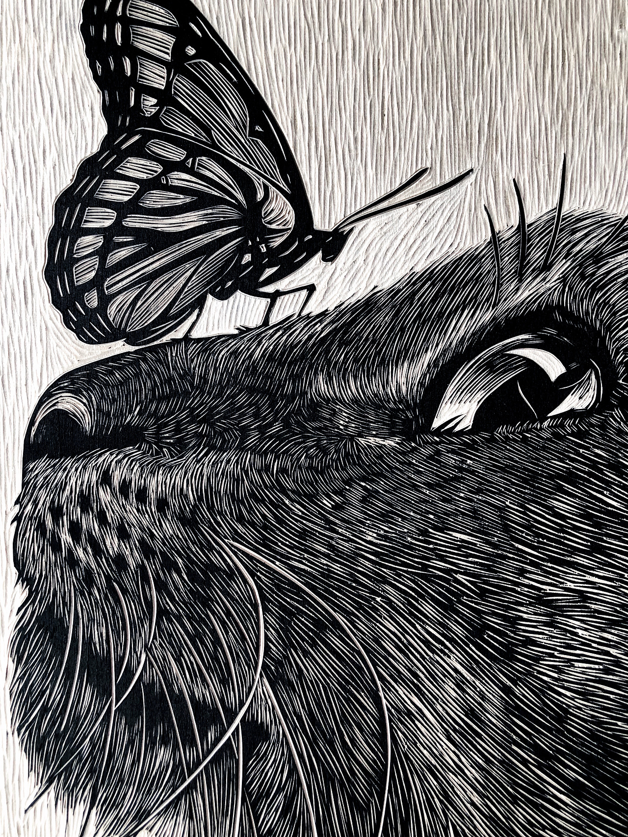 手工雕刻黑白木刻版画动物