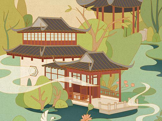 中国风建筑插画