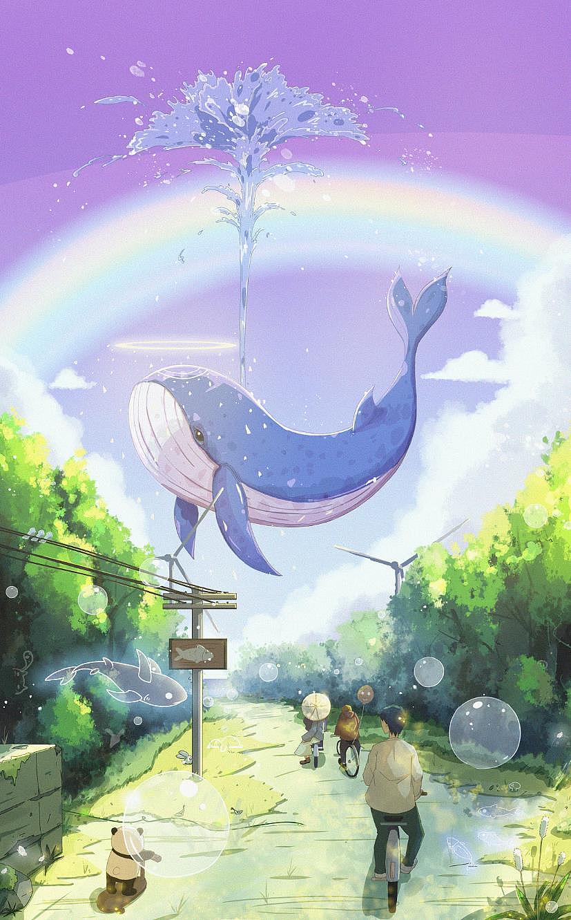 绘画过程~ 去往鲸鱼岛~