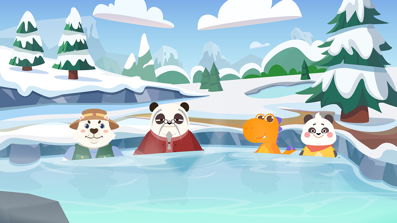 冬季泡温泉的动物们|插画|商业插画|潘多拉插画设计 - 原创作品