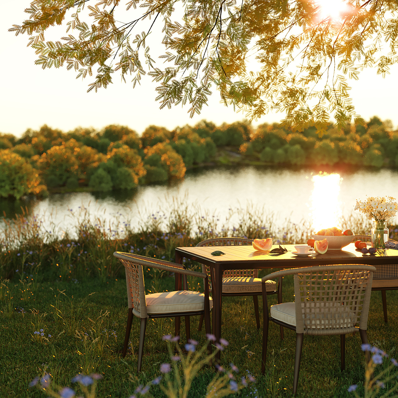 户外家具渲染——夏日晚风