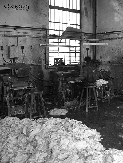 清理皮毛的工人