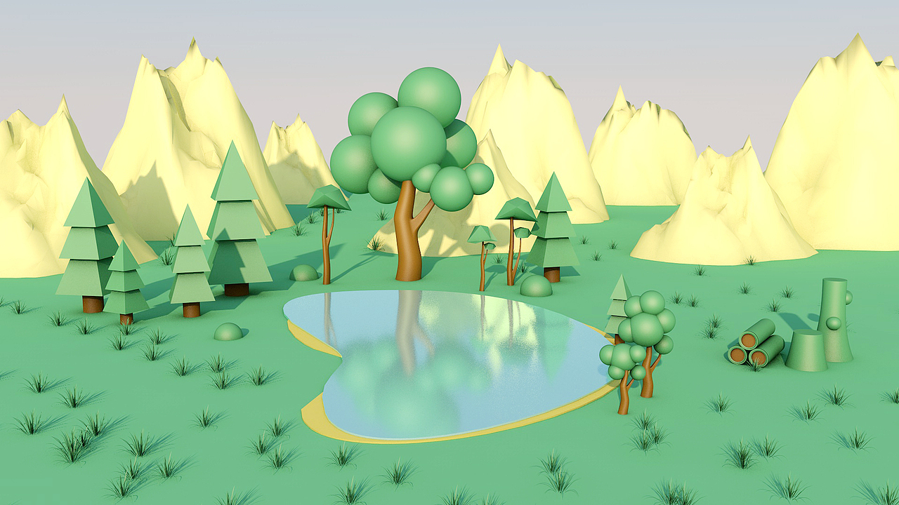 C4D基礎(chǔ)操作——低多邊形卡通場(chǎng)景制作（圖ZMTg1NTkwMjE2） - 場(chǎng)景 - 站酷設(shè)計(jì)師槿蔓原創(chuàng)素材 - 站酷ZCOOL