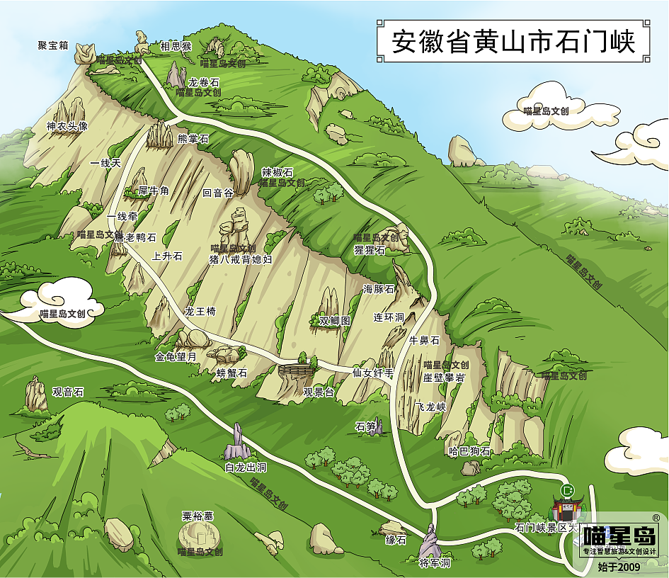 不同类型的山体地图绘制，景区山体手绘地图