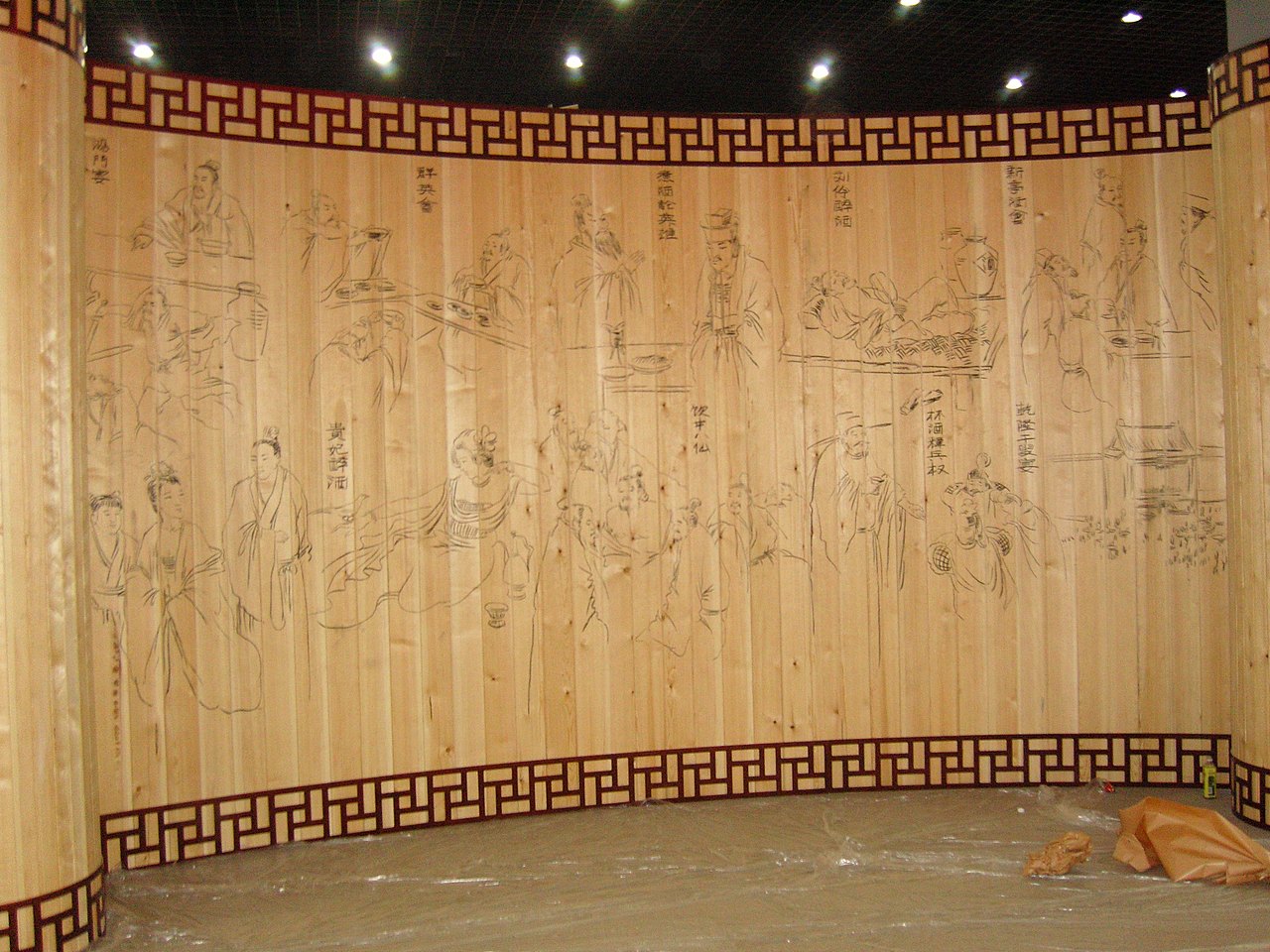 巨力集团——刘伶醉酒厂大型壁画创作，手绘，彩绘，中国画，山水画。（图ZMTY3NjM2NjQ=） - 新锐潮流插画 - 站酷设计师小西少爷原创素材 - 站酷ZCOOL