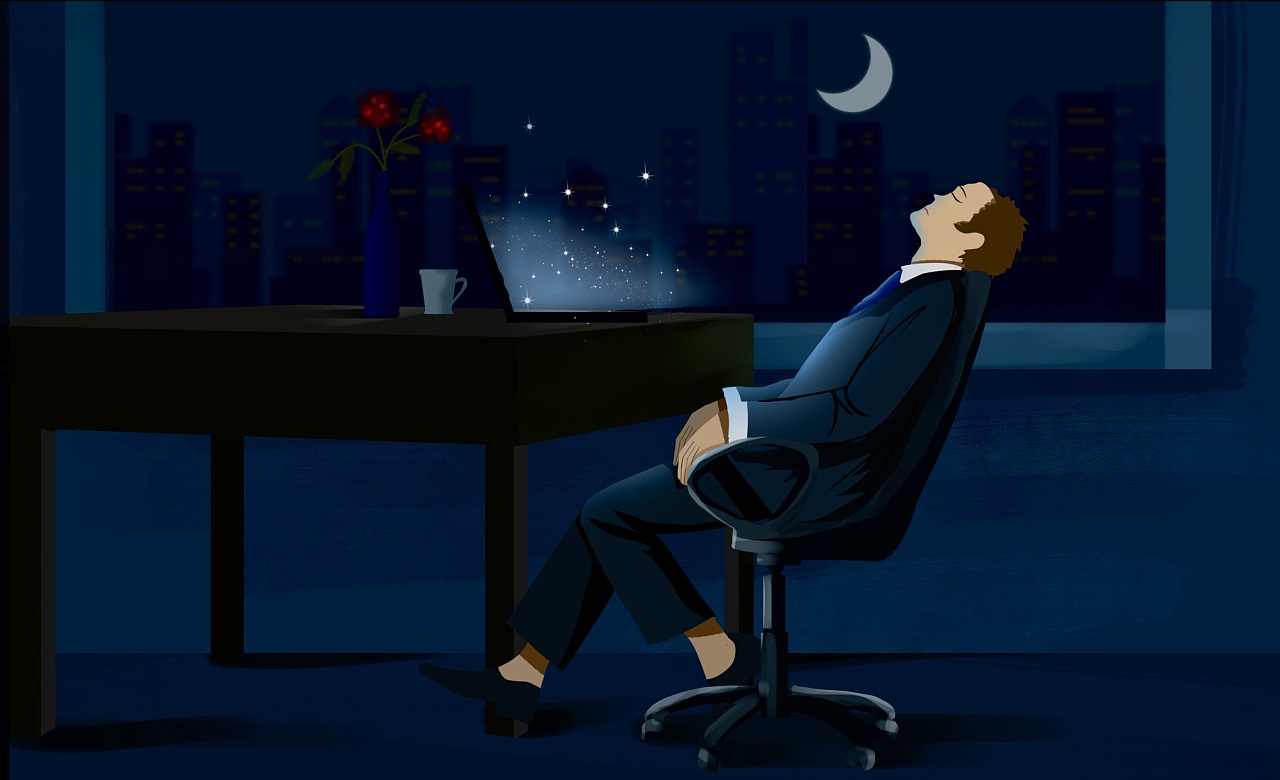 穿西装的成年男人夜里无声的崩溃