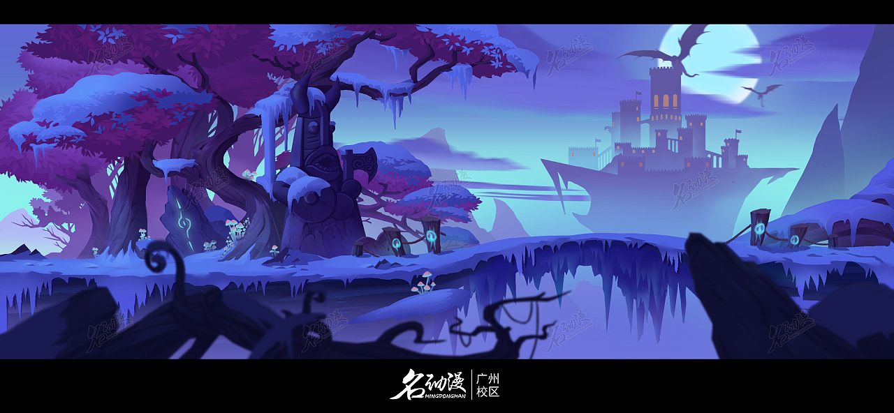 横版欧美风暗夜场景|原创|古堡|建筑|欧美风-场景原画作品图片素材