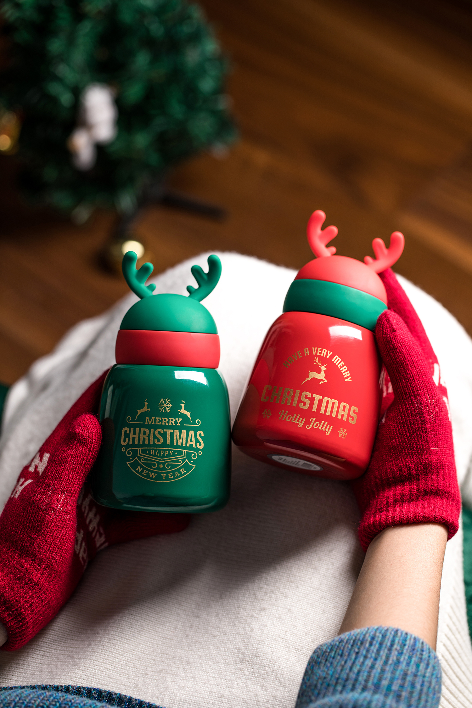 南京电商拍摄 可爱少女心ins网红鹿角圣诞节保温杯