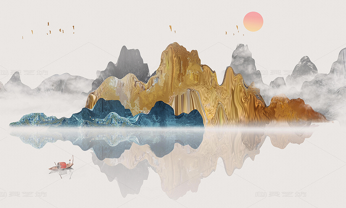 金色鎏金山水画（图ZMjczNjQ4ODY0） - 商业插画 - 站酷设计师心灵艺坊原创素材 - 站酷ZCOOL