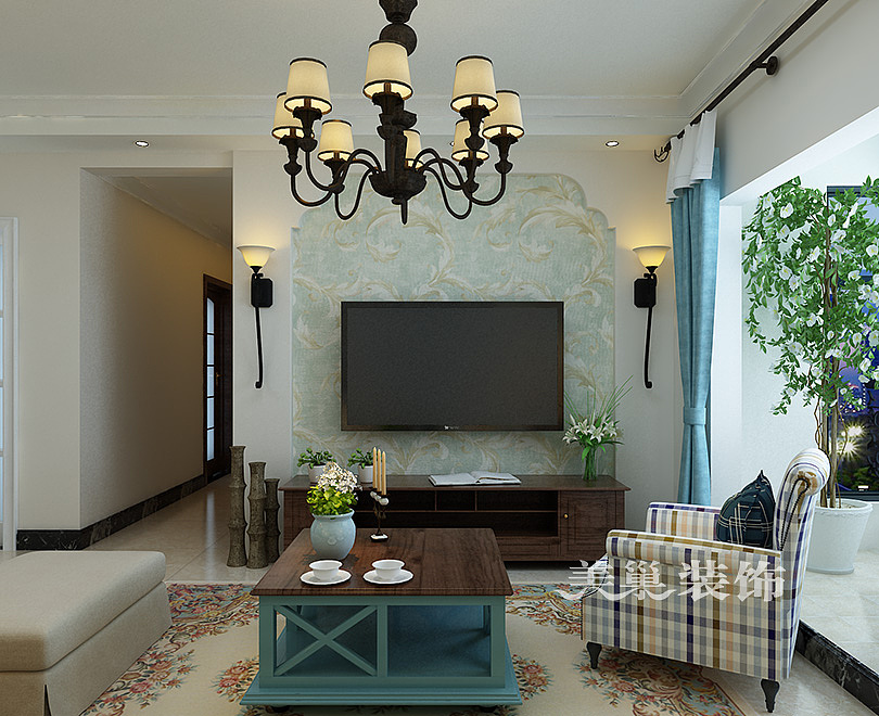 金沙湖高尔夫观邸89平两室两厅美式乡村风格————电视背景墙