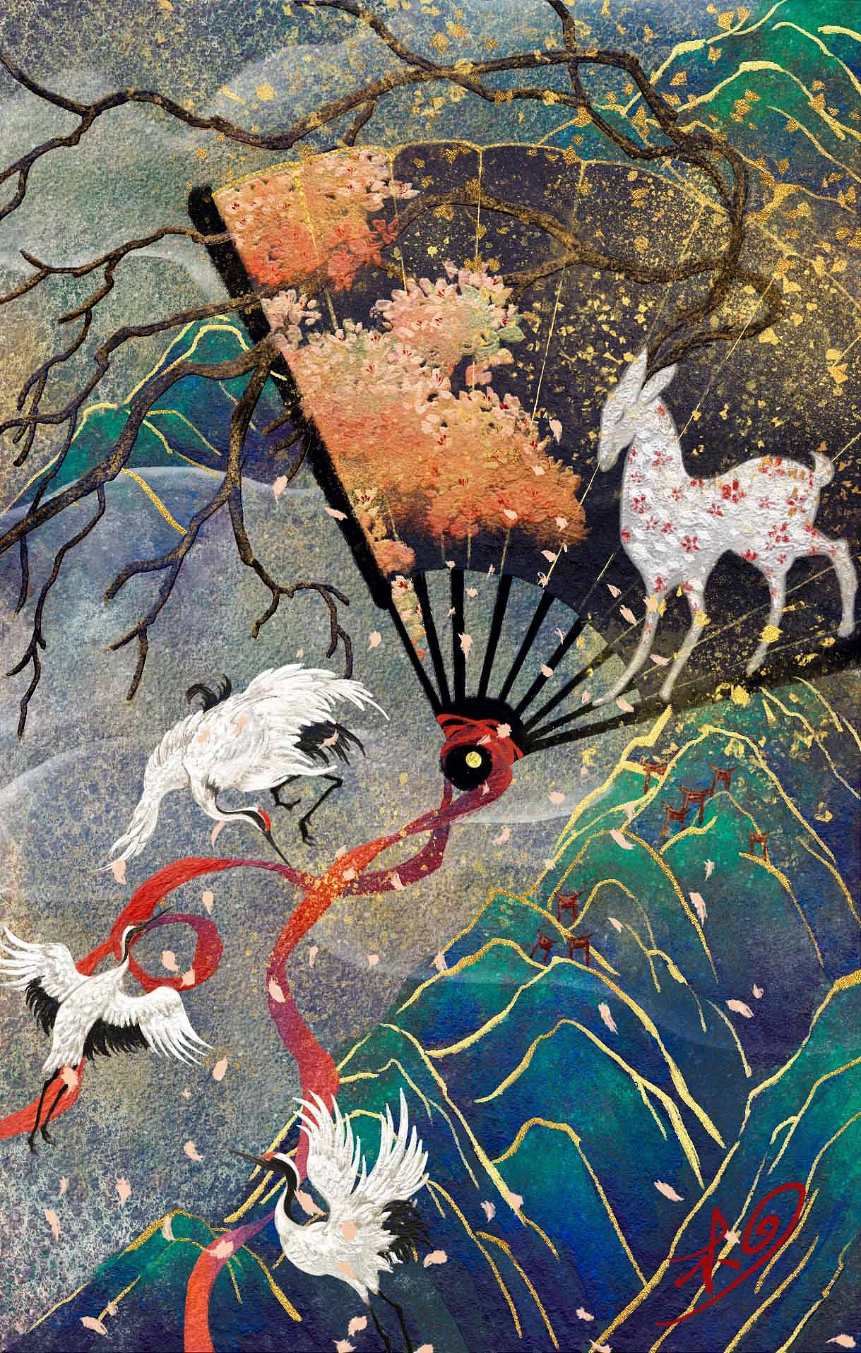 鹿鹤同春（图ZMjczMTg3OTI4） - 艺术插画 - 站酷设计师木夕_木夕原创素材 - 站酷ZCOOL