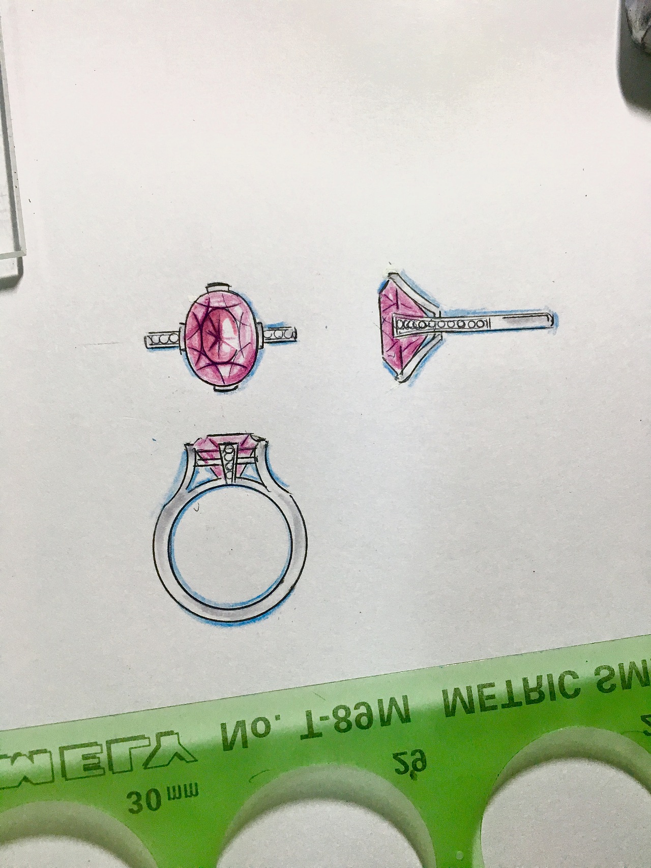 珠宝手绘三视图