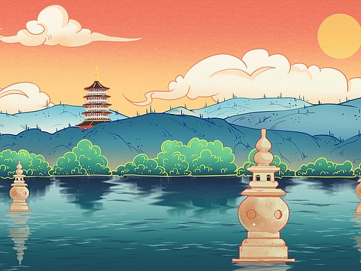 120002年前儿童插画插画-游戏原画101022年前手绘地图灵隐寺插画-艺