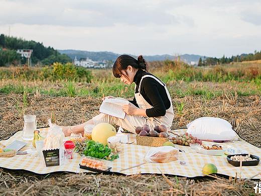 晴天，稻田里的野餐