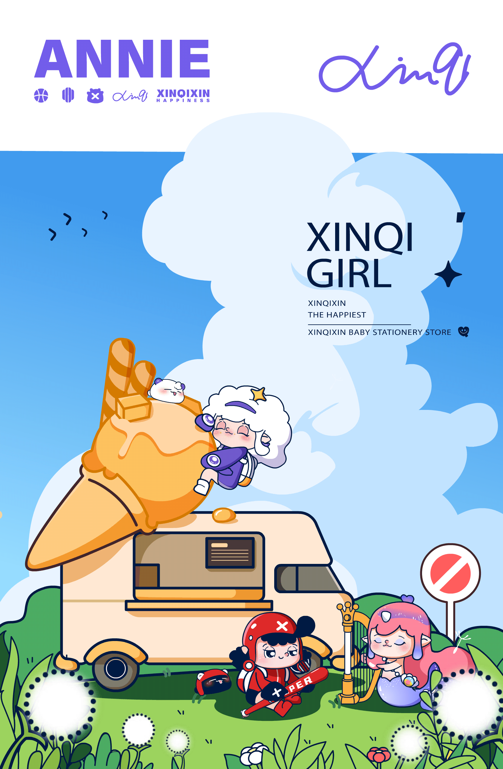 鑫奇新×同道设计 文创贴纸少女卡通IP形象吉祥物设计(图ZMzY1MjE0MzQ0) - IP形象 - 站酷设计师同道设计张博原创素材 - 站酷ZCOOL