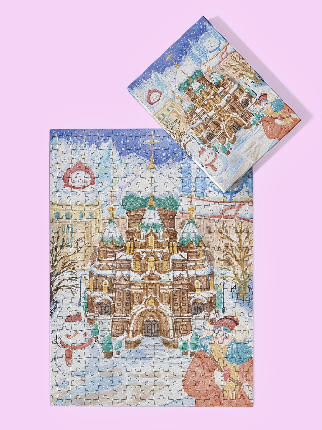 治愈插画-大雪中的哈尔滨