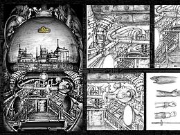 銀聯(lián)蒸汽朋克人物設(shè)定及場景原畫全套方案手稿