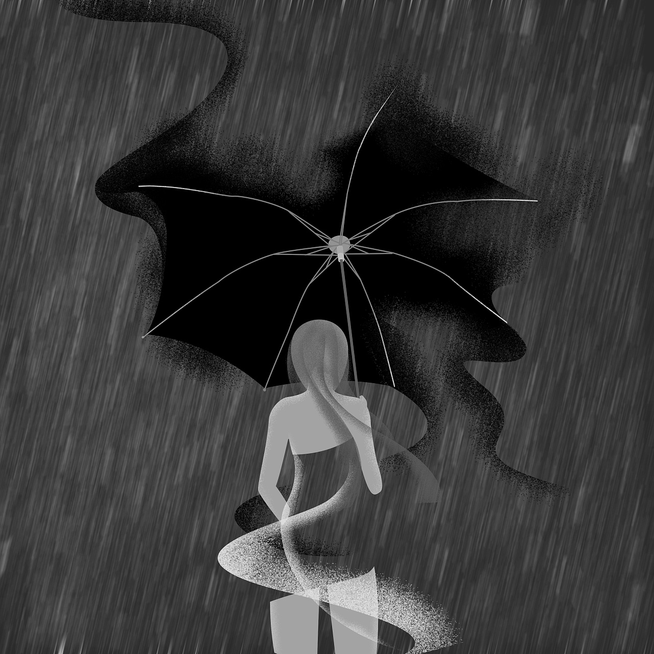 淋雨背影动漫图片