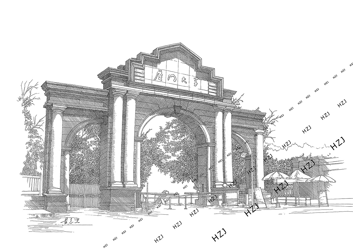 厦门大学 手绘 厦大南校门（图ZMTU0NjcwNTg4） - 绘画 - 站酷设计师H志坚原创素材 - 站酷ZCOOL