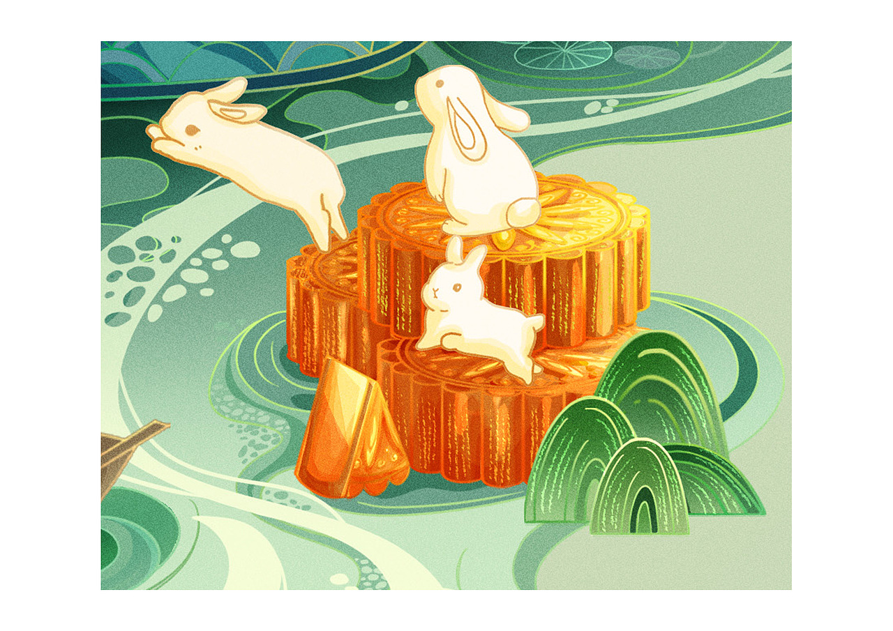 中秋月饼包装——《镜花水月》（图ZMzE0ODUwNDM2） - 商业插画 - 站酷设计师海代汤原创素材 - 站酷ZCOOL