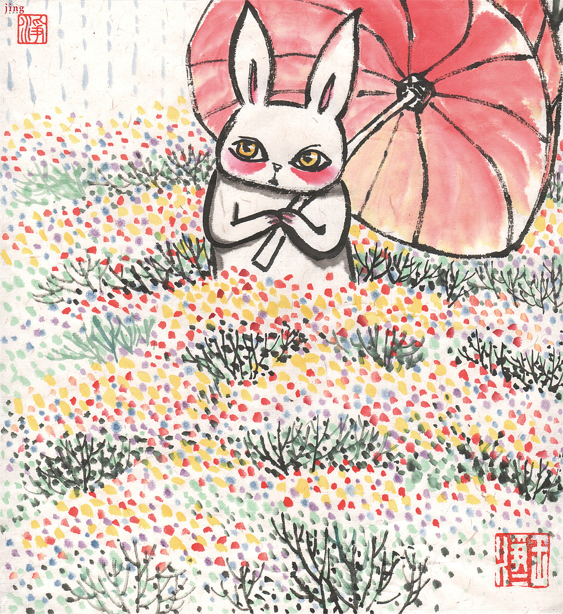 31幅萌趣可爱的兔子水墨画（适合兔年场景的国画）（图ZMzI3MDgyMjY0） - 绘本 - 站酷设计师画儿晴天原创素材 - 站酷ZCOOL