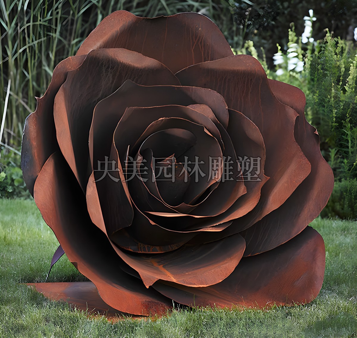 做旧创意不锈钢玫瑰花雕塑