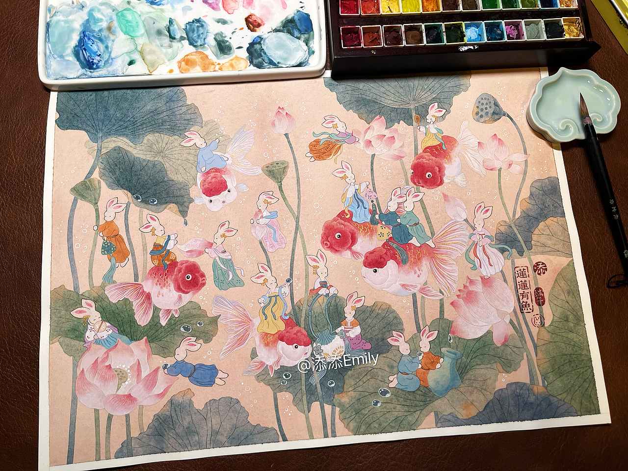 莲莲有鱼（兔崽崽系列）（图ZMzMxNzY1NzA4） - 商业插画 - 站酷设计师添添Emily原创素材 - 站酷ZCOOL