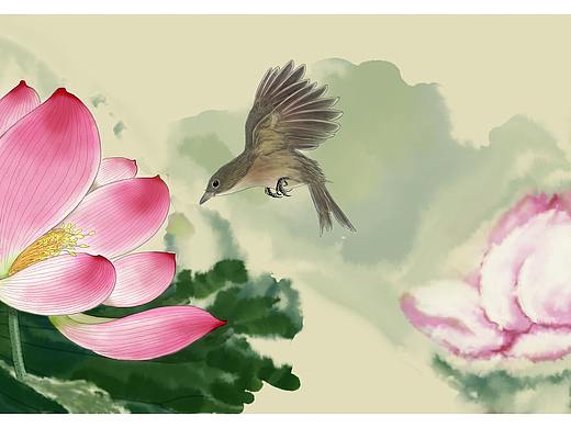 莲池风起山雨来（电脑国画）（个人主页-ZMzY0ODAxNDA=） - 绘画 - 站酷设计师凌粤轩原创素材 - 站酷ZCOOL