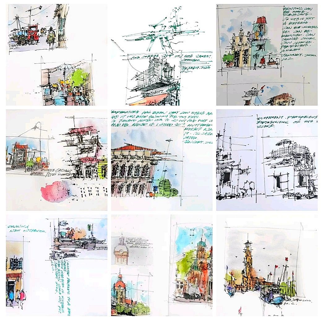 《高红成钢笔淡彩建筑风景速写作品集》