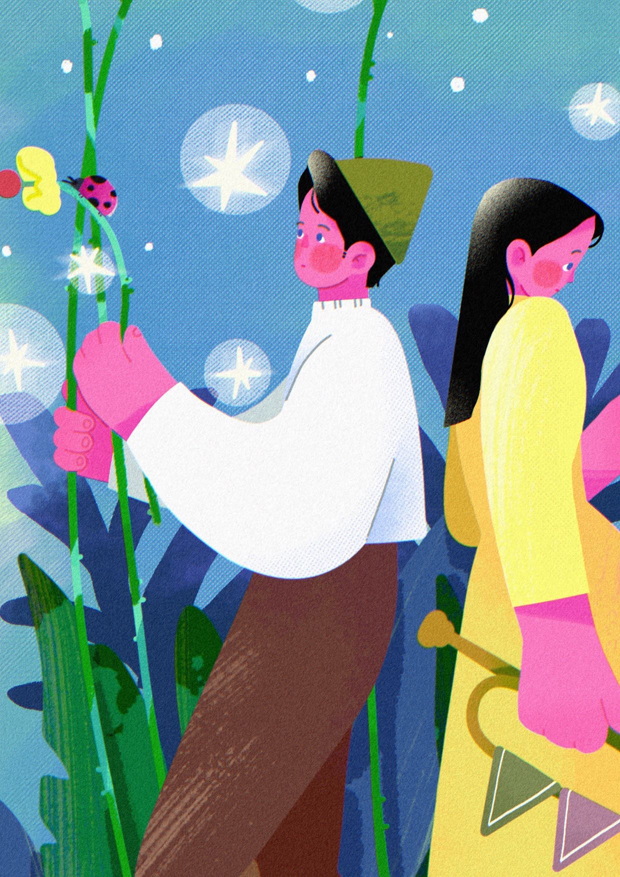 扁平风插画.探索春天（图ZMzY1NDMxMDAw） - 商业插画 - 站酷设计师本娜NANA原创素材 - 站酷ZCOOL