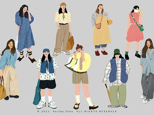 OOTD扁平穿搭插画小人《Lucky Girls》