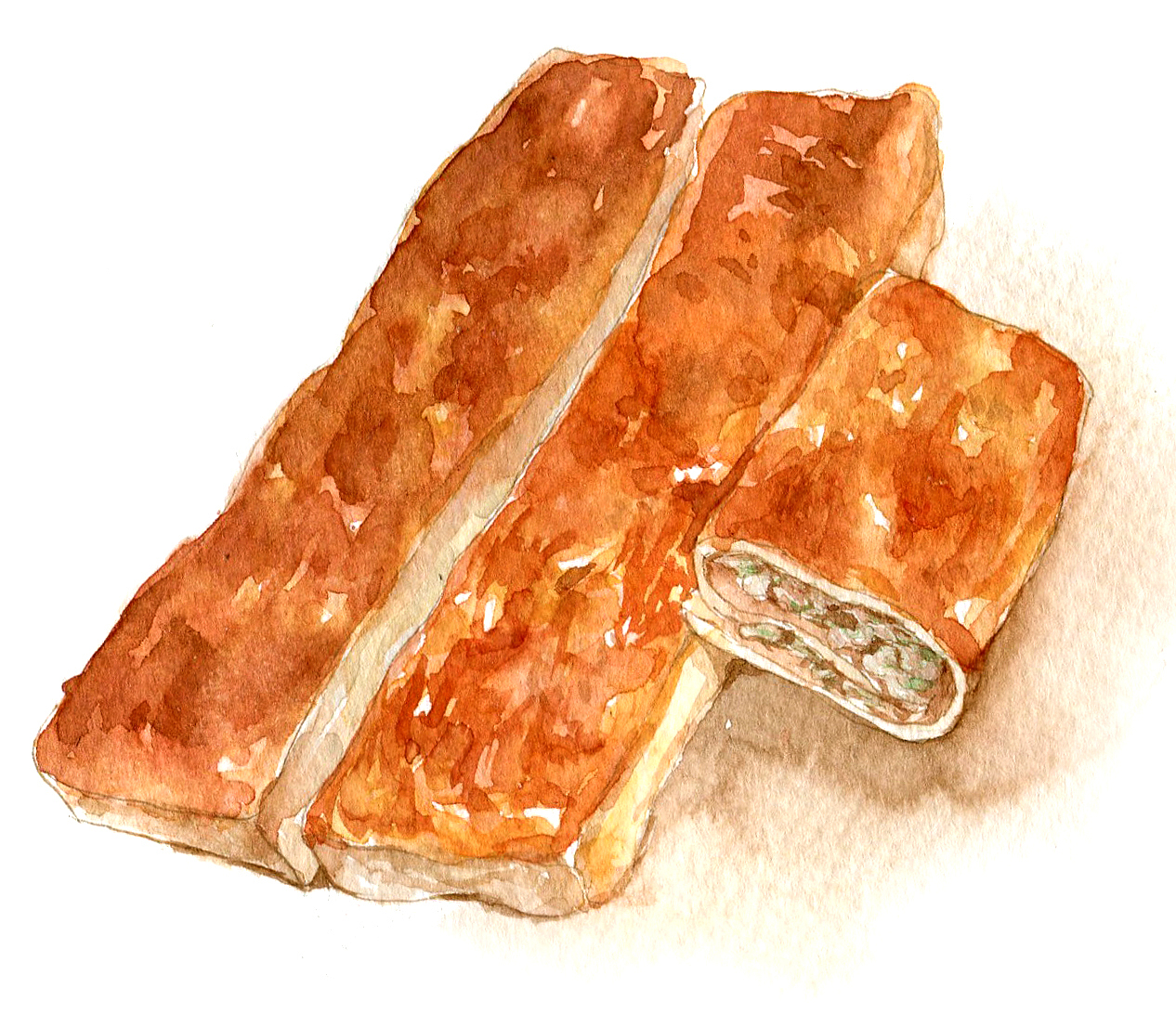 褡裢火烧豆汁儿灌肠豌豆黄原创作品插画商业插画水彩美食