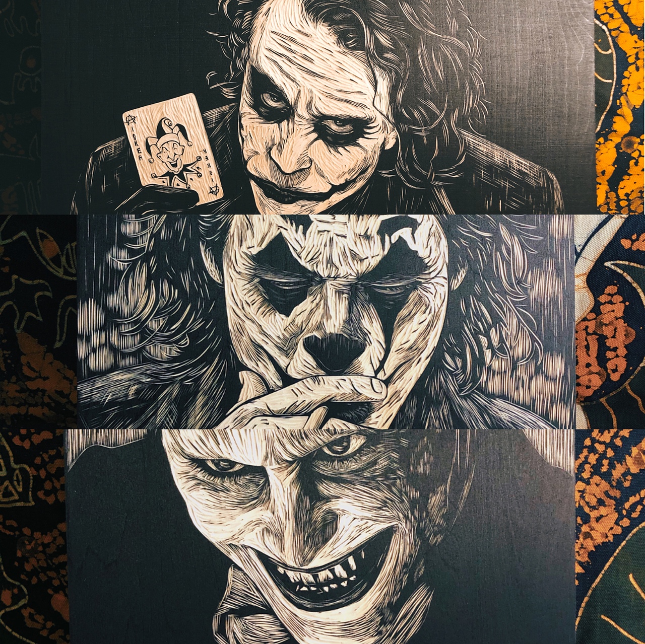 手工雕刻小丑莱托少爷黑白木刻版画