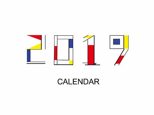 蒙德里安风格的字体设计-日历设计