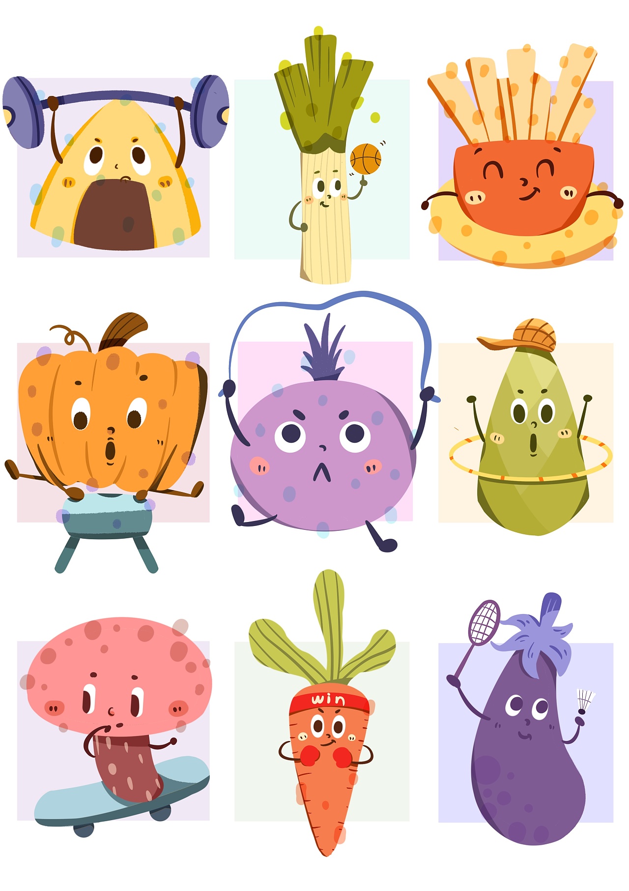 【河豚原创】九宫格贴纸插画