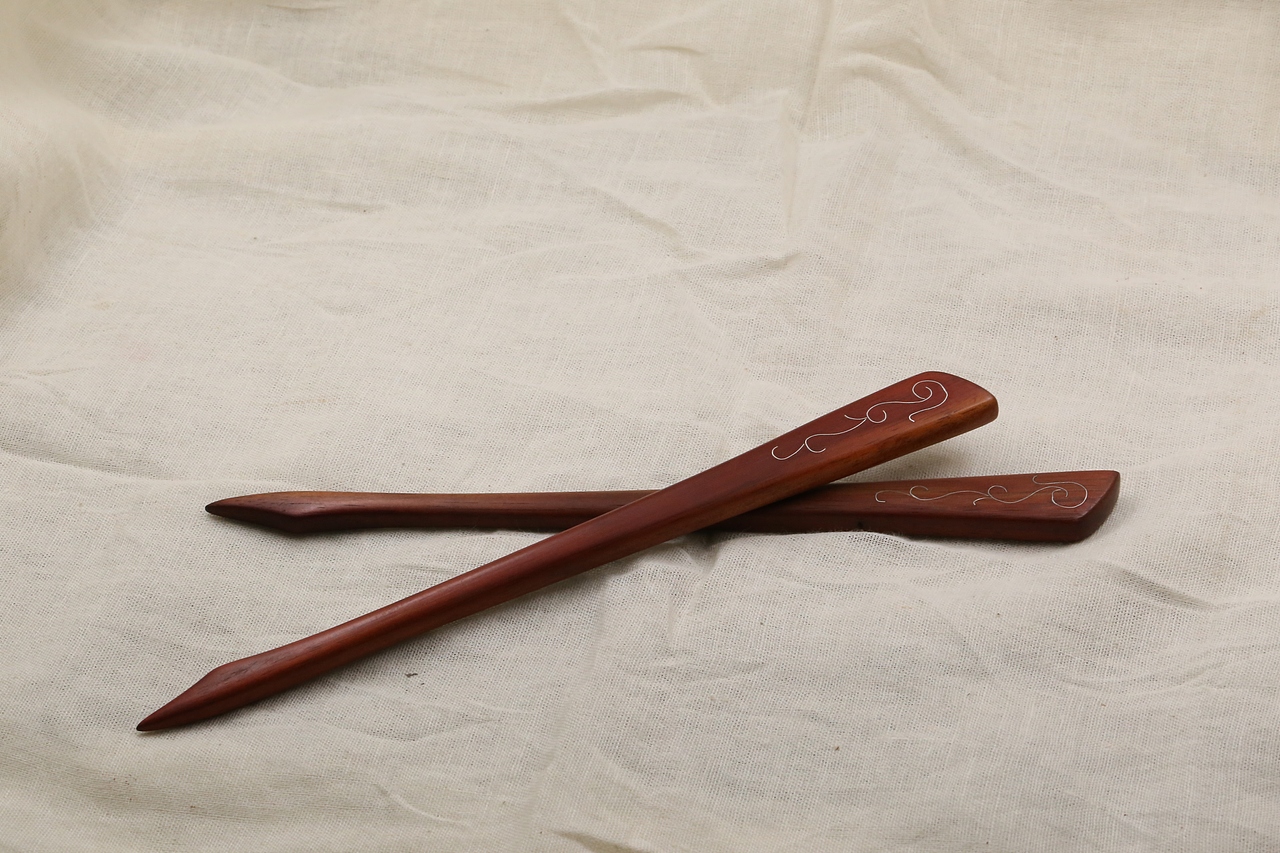 传统手工艺-红木嵌银发簪