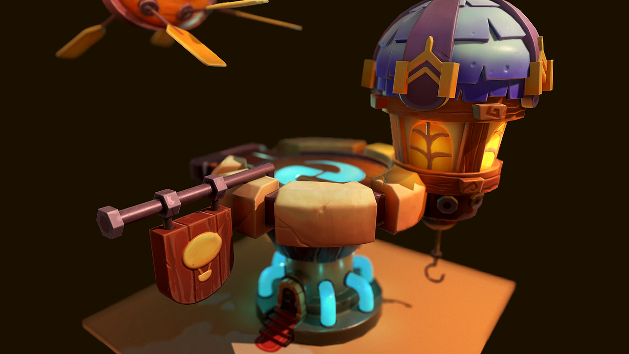 风格化鲸鱼飞船及停泊塔diorama