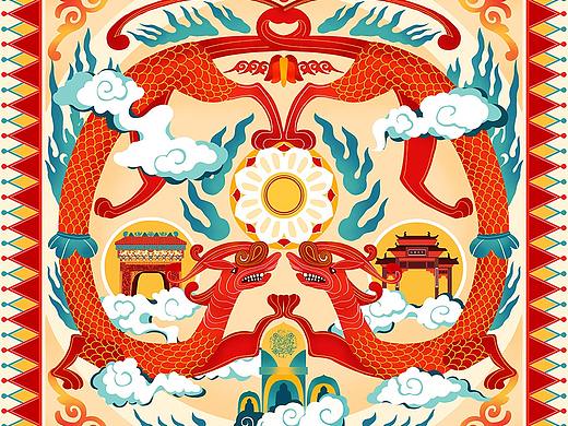 产品插画/浙江大学x云冈石窟 云中永恒丝巾插画