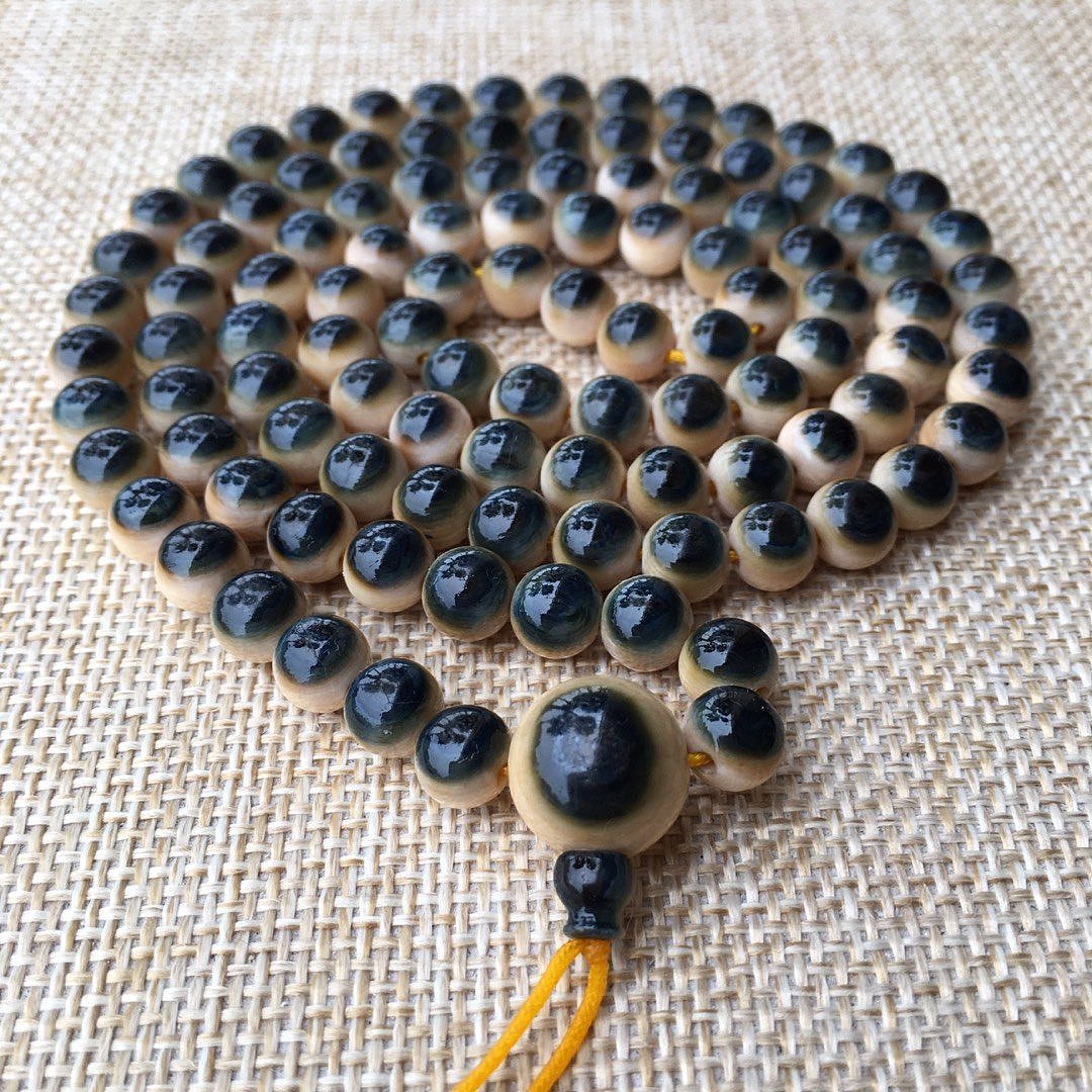 猛犸牙7mm 108颗蓝眼睛手串蓝皮项链