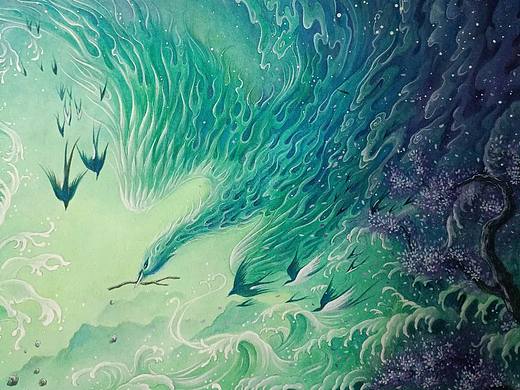 精卫填海原创手绘插画