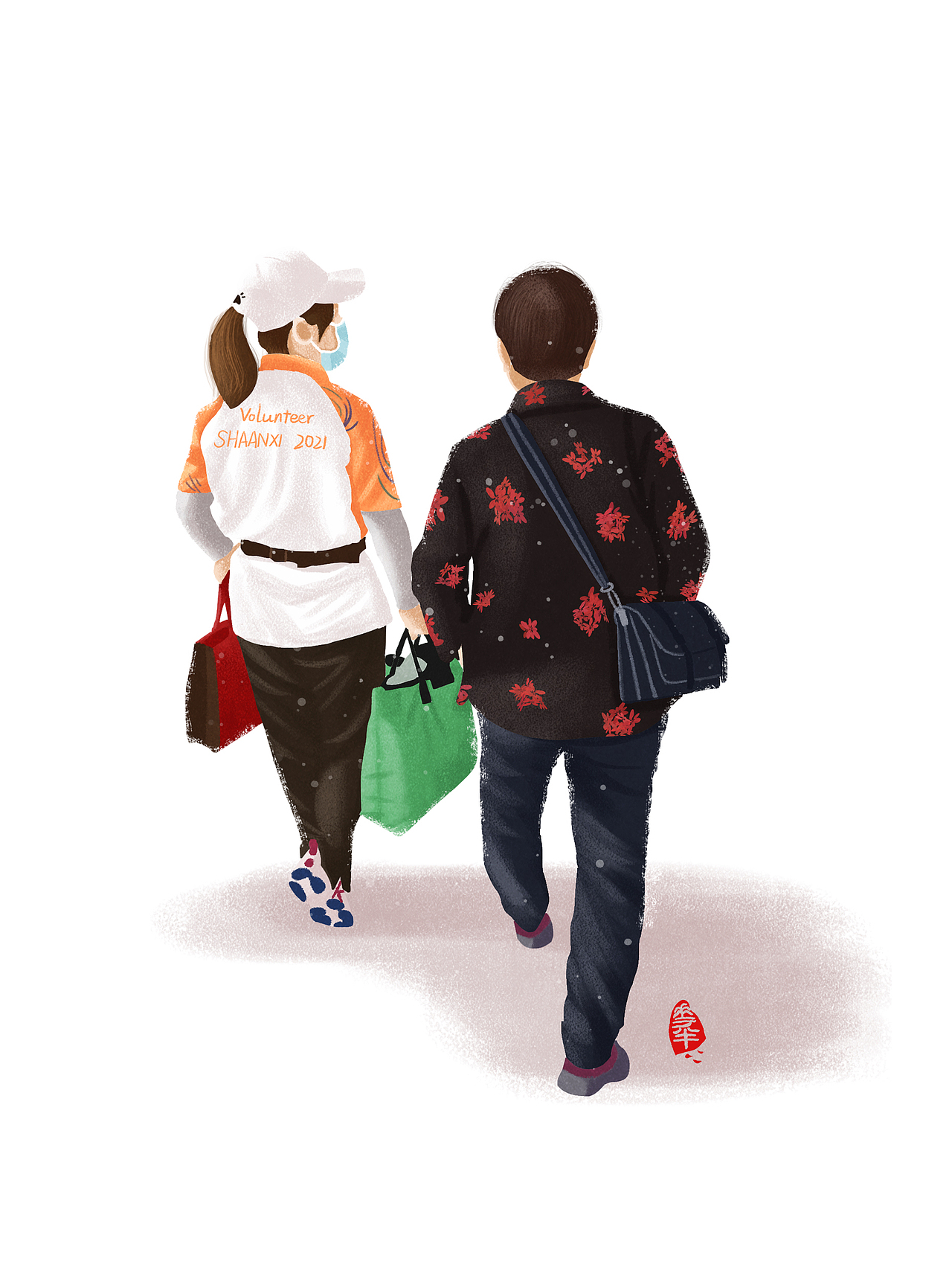 手绘 | 十四运志愿者“小秦宝”服务场景系列（图ZMjc1MDQzMzYw） - 创作习作 - 站酷设计师杨花半原创素材 - 站酷ZCOOL