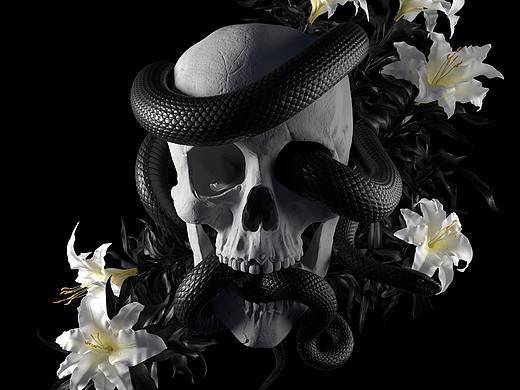 skull with snake