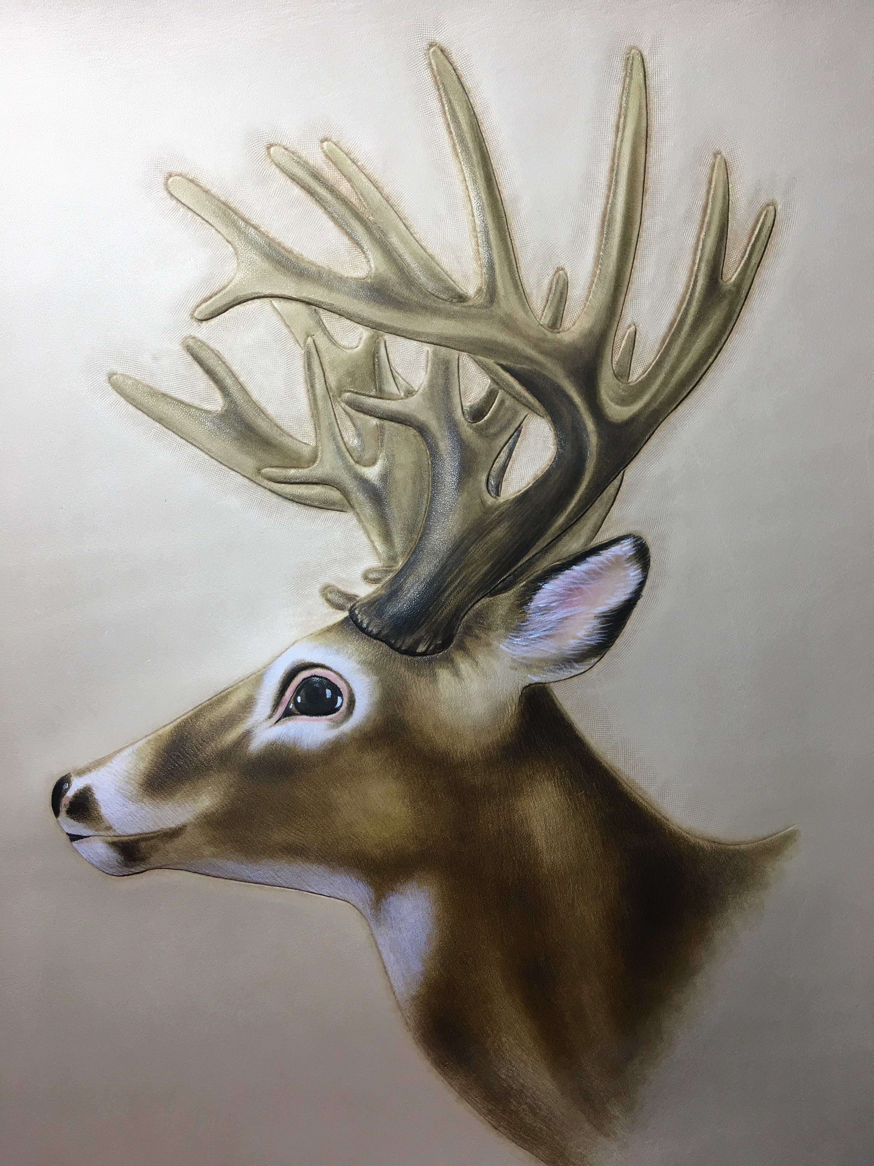 皮雕画—-"鹿"与"禄"