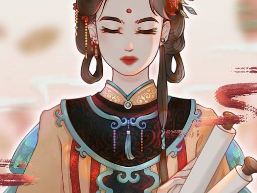 古风半身插画