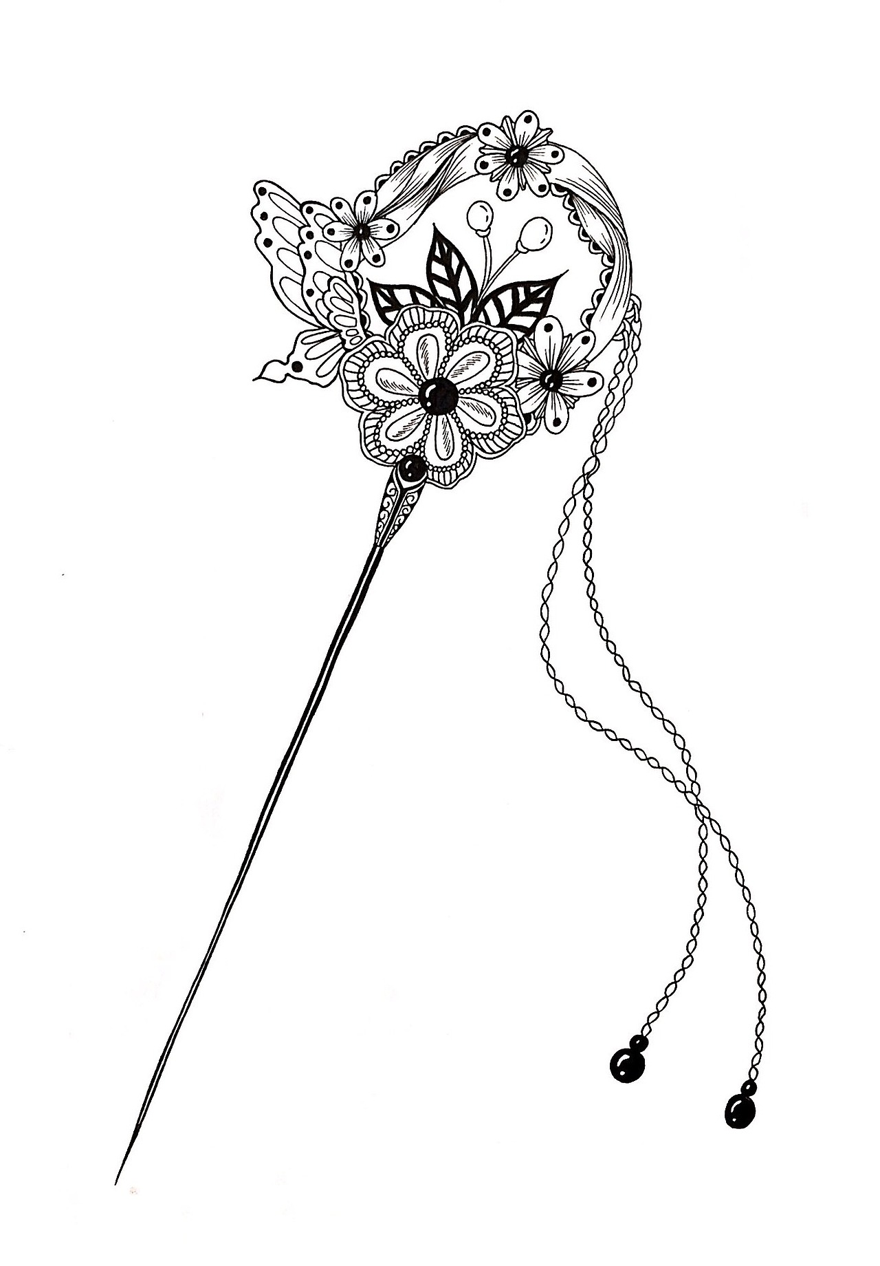 几幅古风小线描