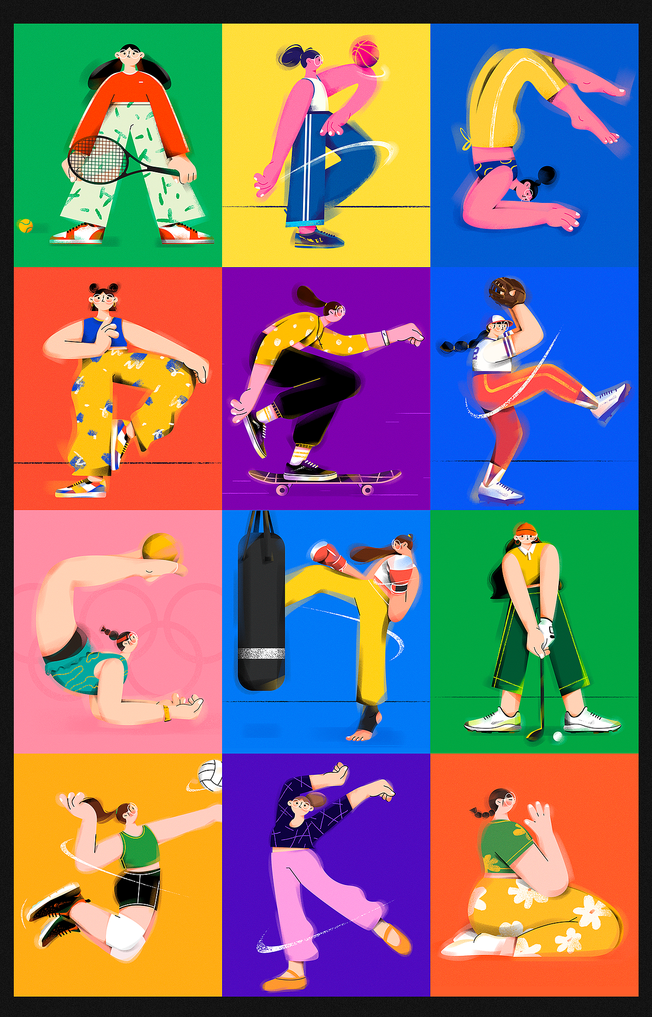Sports Girl 字母人物插画