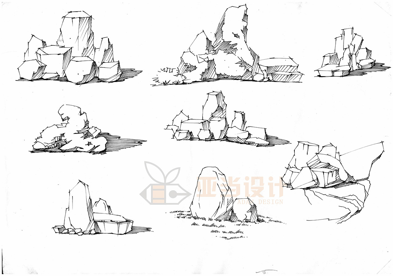 建筑景观小景手绘练习——石头_亚当设计考研-站酷zcool